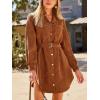 CUPSHE Womens Long Sleeve Fall Dresses Button Casual Belted Corduroy Pockets Fitted Work Mini Shirt Dress(Brown)