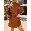 CUPSHE Womens Long Sleeve Fall Dresses Button Casual Belted Corduroy Pockets Fitted Work Mini Shirt Dress(Brown)