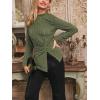 CUPSHE Women’s Long Sleeve Fitted T-Shirt, Mock Neck Casual Commuter Tops Side Slit Asymmetric Hem Solid Shirt(Green)