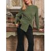 CUPSHE Women’s Long Sleeve Fitted T-Shirt, Mock Neck Casual Commuter Tops Side Slit Asymmetric Hem Solid Shirt(Green)