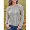 CUPSHE Women’s Long Sleeve Ribbed Knit Sweater 2024 Crewneck Pullover Tops with Buttons(Khaki)