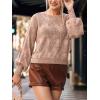 CUPSHE Women’s Long Sleeve Scoop Neck Crochet Sweater Solid Fall Winter Casual Knit Pullover Sweater(Brown)