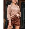 CUPSHE Women’s Long Sleeve Scoop Neck Crochet Sweater Solid Fall Winter Casual Knit Pullover Sweater(Brown)