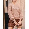 CUPSHE Women’s Long Sleeve Scoop Neck Crochet Sweater Solid Fall Winter Casual Knit Pullover Sweater(Brown)