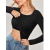CUPSHE Womens Long Sleeve Shirts Built in Bra Casual Knit Tops Fall Fashion 2025 Round Neck Basic Crop Tops(Black)