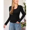 CUPSHE Womens Long Sleeve Shirts Built in Bra Casual Knit Tops Fall Fashion 2025 Round Neck Basic Crop Tops(Black)
