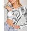 CUPSHE Womens Long Sleeve Shirts Built in Bra Casual Knit Tops Fall Fashion 2025 Round Neck Basic Crop Tops(Stripe)