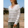 CUPSHE Women’s Long Sleeve Sweater 2024 Fall Knit V Neck Striped Pullover Tops(Beige)