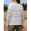 CUPSHE Women’s Long Sleeve Sweater 2024 Fall Knit V Neck Striped Pullover Tops(Beige)