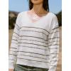 CUPSHE Women’s Long Sleeve Sweater 2024 Fall Knit V Neck Striped Pullover Tops(Beige)