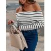 CUPSHE Women’s Long Sleeve Sweater 2024 Fall Off The Shoulder Striped Sweater Tops(Black White Striped)