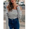 CUPSHE Women’s Long Sleeve Sweater 2024 Fall Off The Shoulder Striped Sweater Tops(Black White Striped)