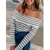 CUPSHE Women’s Long Sleeve Sweater 2024 Fall Off The Shoulder Striped Sweater Tops(Black White Striped)