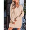 CUPSHE Womens Long Sleeve Sweater Dress V Neck Loose Fit Ribbed Knit Pullover Mini Dress Fall Outfit(Apricot)