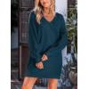 CUPSHE Womens Long Sleeve Sweater Dress V Neck Loose Fit Ribbed Knit Pullover Mini Dress Fall Outfit(Navy Blue)