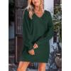 CUPSHE Womens Long Sleeve Sweater Dress V Neck Loose Fit Ribbed Knit Pullover Mini Dress Fall Outfit(Olive Green)