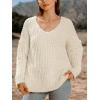 CUPSHE Women’s Long Sleeve Sweater V Neck Comfy Loose Oversized Knit Pullover Sweaters(White)