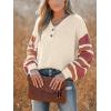 CUPSHE Womens Long Sleeve V Neck Sweaters Loose Knit Striped Button Up Chunky Oversized Pullover Sweater(Beige)