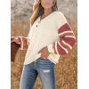 CUPSHE Womens Long Sleeve V Neck Sweaters Loose Knit Striped Button Up Chunky Oversized Pullover Sweater(Beige)