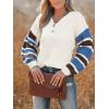 CUPSHE Womens Long Sleeve V Neck Sweaters Loose Knit Striped Button Up Chunky Oversized Pullover Sweater(Blue)