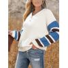 CUPSHE Womens Long Sleeve V Neck Sweaters Loose Knit Striped Button Up Chunky Oversized Pullover Sweater(Blue)