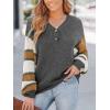 CUPSHE Womens Long Sleeve V Neck Sweaters Loose Knit Striped Button Up Chunky Oversized Pullover Sweater(Gray)