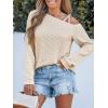 CUPSHE Womens Long Sleeves Knit Asymmetrical Blouse One Shoulder Casual Blouse Tee Top Shirts(White)