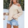 CUPSHE Womens Long Sleeves Knit Asymmetrical Blouse One Shoulder Casual Blouse Tee Top Shirts(White)