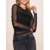 CUPSHE Womens Long Sleeves Mesh Sheer Contrast Lace Casual Blouse Top Shirts(Black)