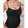 CUPSHE Women’s Maternity One Piece Swimsuit Adjustable Strap Ruched Shell Stitched Back Cutout Bathing Suit for Pregnancy(Black)