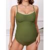 CUPSHE Women’s Maternity One Piece Swimsuit Adjustable Strap Ruched Shell Stitched Back Cutout Bathing Suit for Pregnancy(Green)