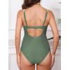 CUPSHE Women’s Maternity One Piece Swimsuit Adjustable Strap Ruched Shell Stitched Back Cutout Bathing Suit for Pregnancy(Grey Green)
