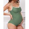 CUPSHE Women’s Maternity One Piece Swimsuit Adjustable Strap Ruched Shell Stitched Back Cutout Bathing Suit for Pregnancy(Grey Green)