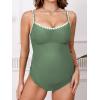 CUPSHE Women’s Maternity One Piece Swimsuit Adjustable Strap Ruched Shell Stitched Back Cutout Bathing Suit for Pregnancy(Grey Green)