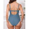 CUPSHE Women’s Maternity One Piece Swimsuit Adjustable Strap Ruched Shell Stitched Back Cutout Bathing Suit for Pregnancy(Slate Blue)