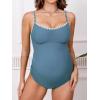 CUPSHE Women’s Maternity One Piece Swimsuit Adjustable Strap Ruched Shell Stitched Back Cutout Bathing Suit for Pregnancy(Slate Blue)