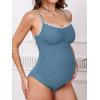 CUPSHE Women’s Maternity One Piece Swimsuit Adjustable Strap Ruched Shell Stitched Back Cutout Bathing Suit for Pregnancy(Slate Blue)