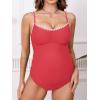 CUPSHE Women’s Maternity One Piece Swimsuit Adjustable Strap Ruched Shell Stitched Back Cutout Bathing Suit for Pregnancy(Strawberry Red)