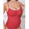 CUPSHE Women’s Maternity One Piece Swimsuit Adjustable Strap Ruched Shell Stitched Back Cutout Bathing Suit for Pregnancy(Strawberry Red)