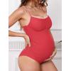 CUPSHE Women’s Maternity One Piece Swimsuit Adjustable Strap Ruched Shell Stitched Back Cutout Bathing Suit for Pregnancy(Strawberry Red)
