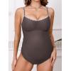CUPSHE Women’s Maternity One Piece Swimsuit Adjustable Strap Ruched Shell Stitched Back Cutout Bathing Suit for Pregnancy(Taupe)