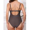 CUPSHE Women’s Maternity One Piece Swimsuit Adjustable Strap Ruched Shell Stitched Back Cutout Bathing Suit for Pregnancy(Taupe)