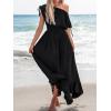 CUPSHE Women’s Maxi Dresses Casual Summer Sundress Sleeveless Smocked One Shoulder Ruffled Long Beach Formal Dress(Black)