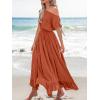 CUPSHE Women’s Maxi Dresses Casual Summer Sundress Sleeveless Smocked One Shoulder Ruffled Long Beach Formal Dress(Brown)