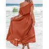 CUPSHE Women’s Maxi Dresses Casual Summer Sundress Sleeveless Smocked One Shoulder Ruffled Long Beach Formal Dress(Brown)