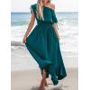 CUPSHE Women’s Maxi Dresses Casual Summer Sundress Sleeveless Smocked One Shoulder Ruffled Long Beach Formal Dress(Teal)