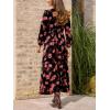 CUPSHE Womens Maxi Dresses V Neck Casual Floral Long Sleeve Fall Outfit Smocked Pockets Flowy Garden Party Dress(Black Floral)