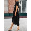 CUPSHE Women’s Midi Dress Emerald V Neck Belted Short Sleeve Ribbed Knit Flowy Party Cocktail Dresses(Black)