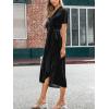 CUPSHE Women’s Midi Dress Emerald V Neck Belted Short Sleeve Ribbed Knit Flowy Party Cocktail Dresses(Black)
