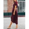 CUPSHE Women’s Midi Dress Emerald V Neck Belted Short Sleeve Ribbed Knit Flowy Party Cocktail Dresses(Burgundy)